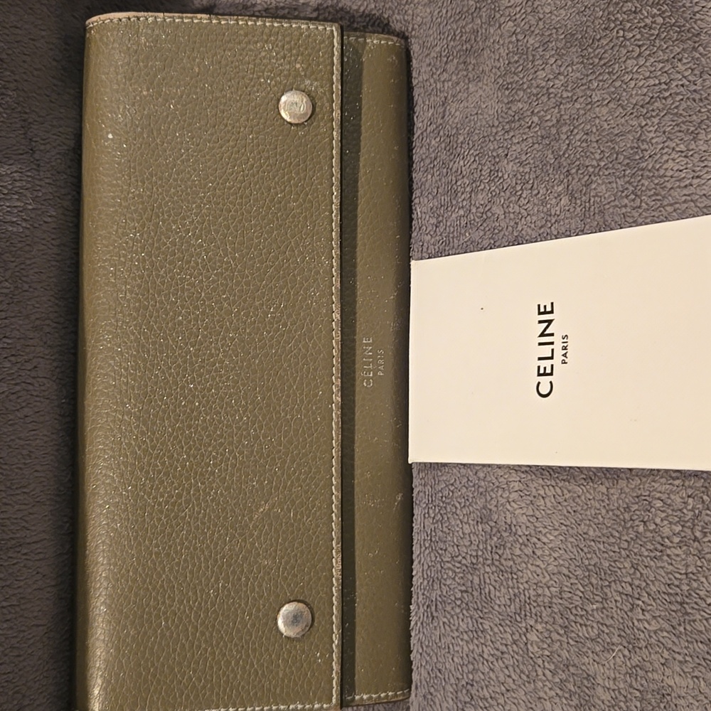 Celine Leather Wallet Gray with Silver Accents
